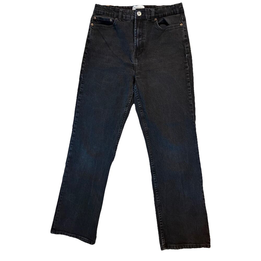 Zara Black Straight Leg Jeans Women 12 High Rise Wide Leg Denim Pants